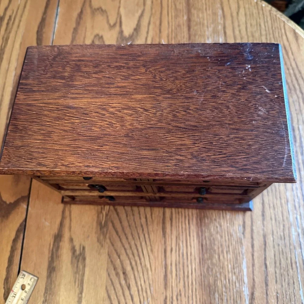 Mele Jewelry Box Chest Brown Vintage Wood 3-Drawer Japan
